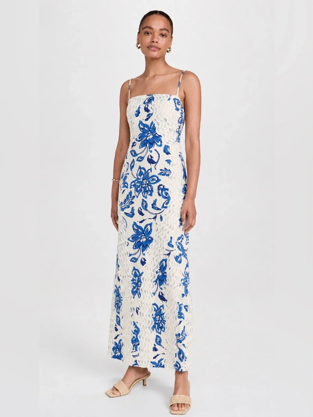 NWT SIGNIFICANT OTHER Eleni Maxi Dress Blue Ivory Lace Cream Hibiscus Size 2 - Picture 1 of 15